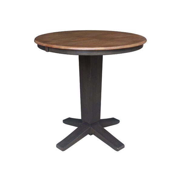 International Concepts 36 in. Solid Wood Round Top Pedestal Table w/12 in. Leaf-36.1 in.High-Dining Height in Hickory/Coal K45-36RXT-23B-36 - main